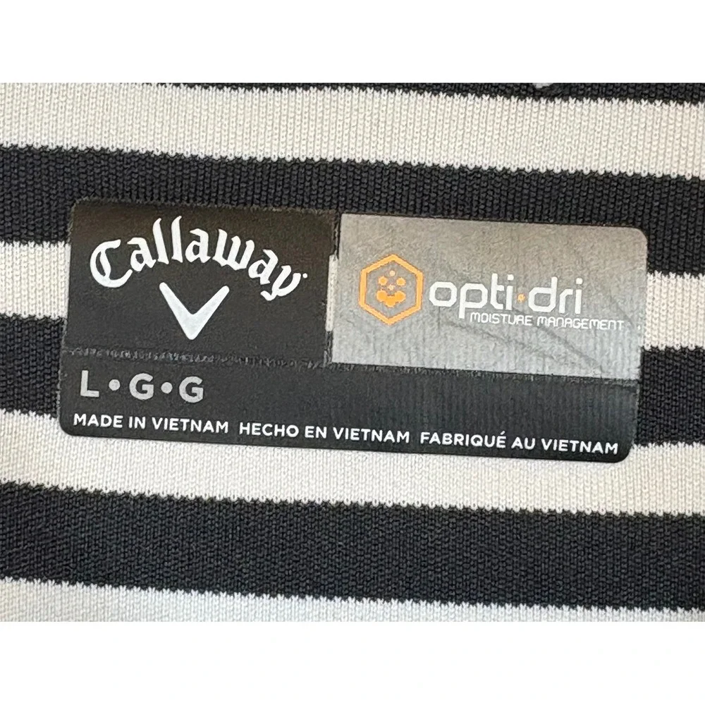 Callaway Opti‎ Dri Men's Golf Polo Shirt Black White Stripe Short Sleeve Size L